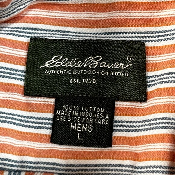 Eddie Bauer Button Up Shirt Mens Large Long Sleeve Orange Striped Cotton - Picture 7 of 7